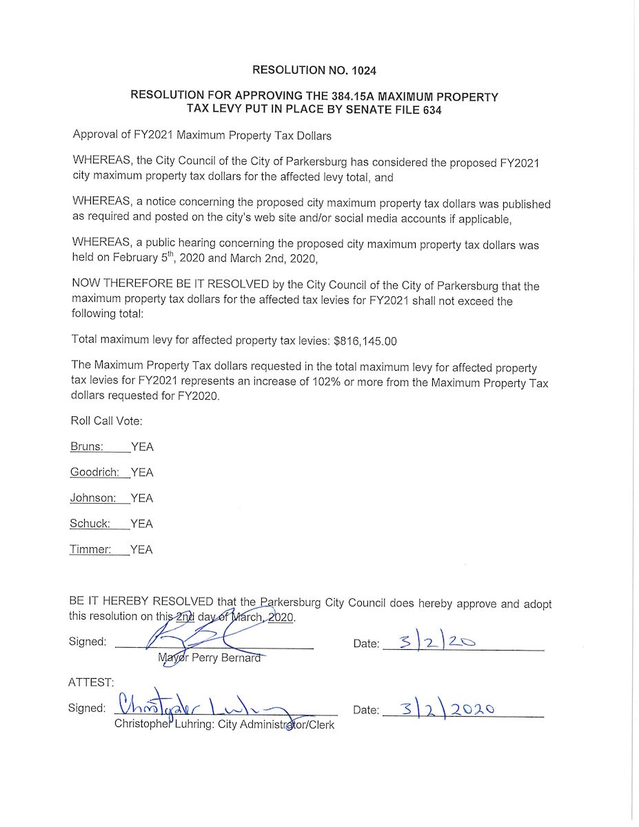 Resolution for Approving the 384.15A Max Property Tax Levy