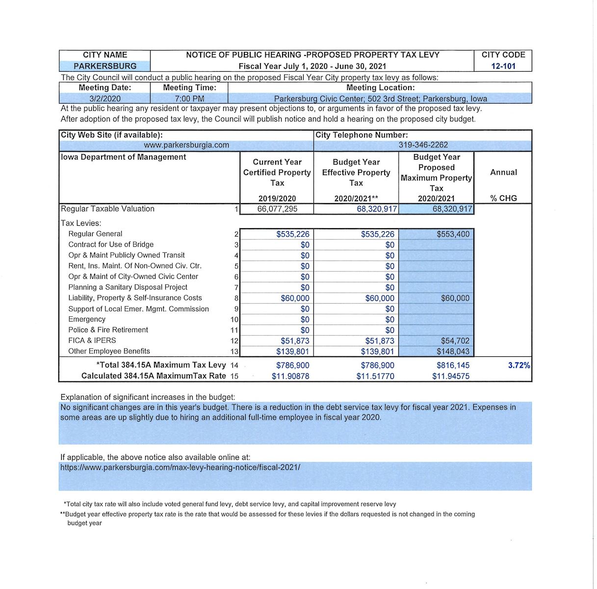 Public Hearing Notice Fiscal Year 2020-2021